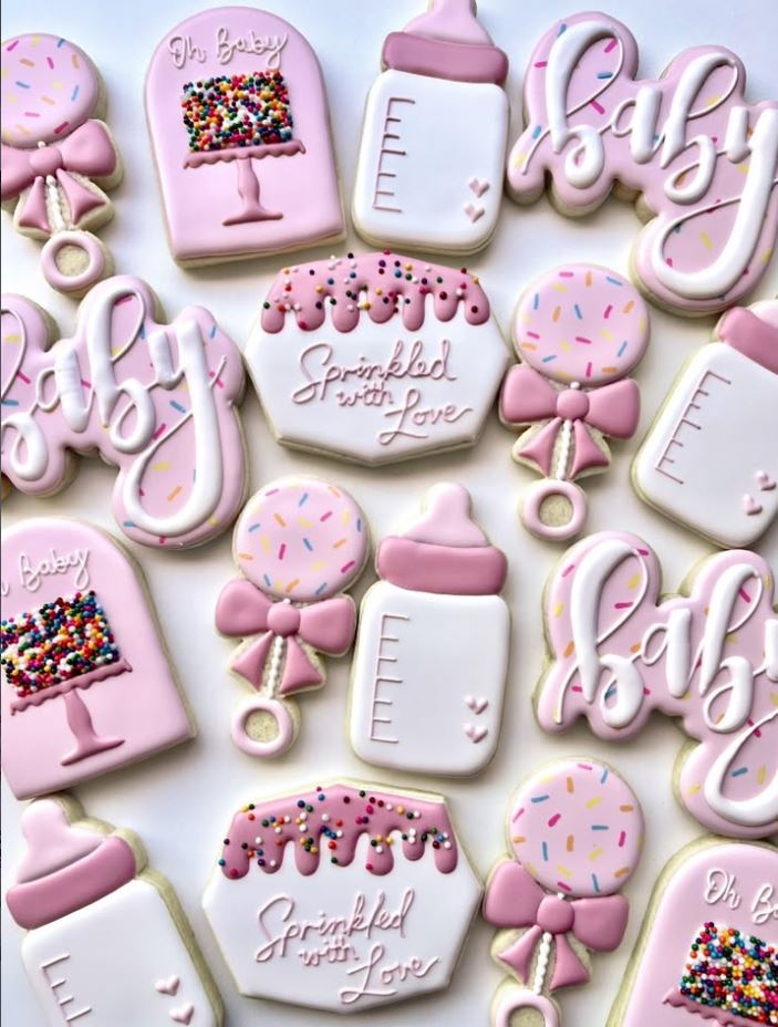 Pink sprinkled baby cookie set